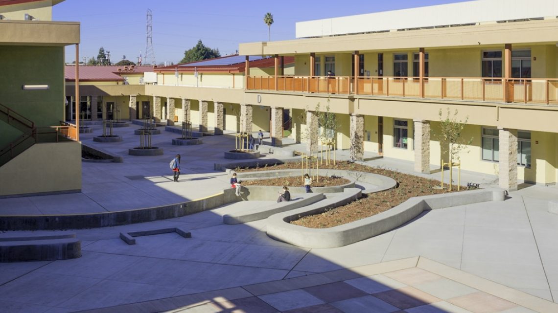 View from elevated bridge of Courtyard with Kids, model releases are signed and available