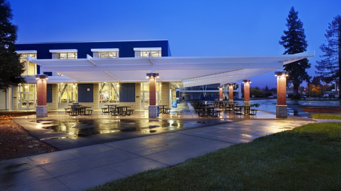 a view from the northwest at dusk using available lighting