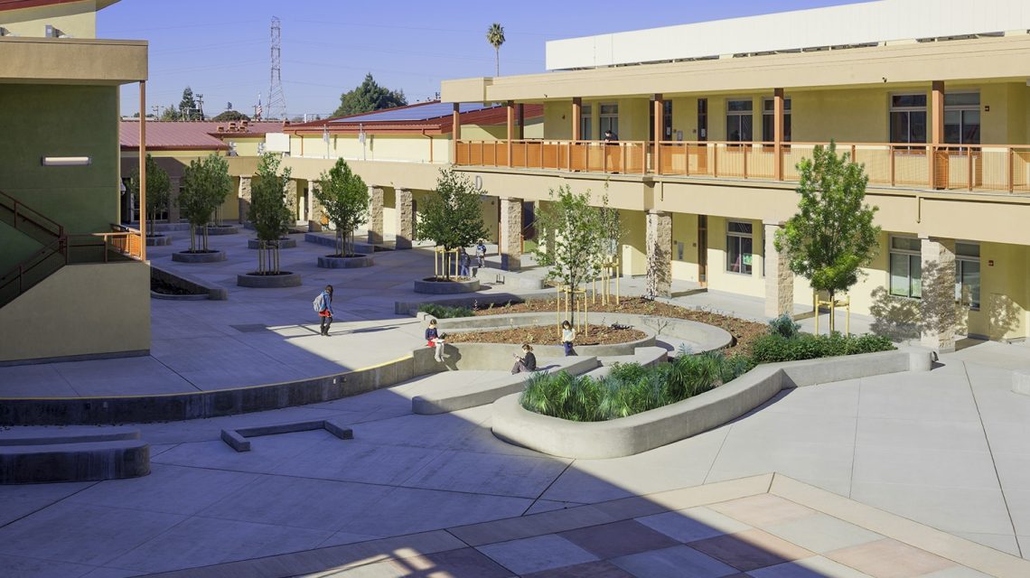 View from elevated bridge of Courtyard with Kids, model releases are signed and available